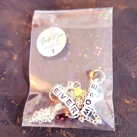 Evermore Necklace Amber Gems Black and White Blocked Lettering Handmade - Picture 10 of 12